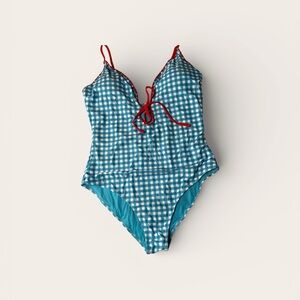 Blue Checkered One-Piece Swimsuit